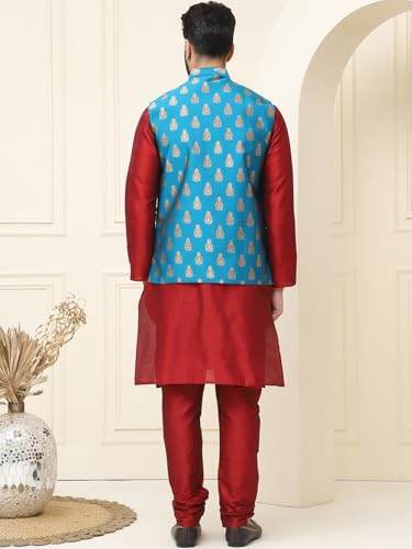 Image of SOJANYA (Since 1958 Men's Silk Blend Kurta Pyjama With Self Design Nehru Jacket