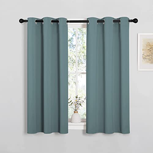 Image of NICETOWN Modern Blackout Curtains Noise Reducing, Thermal Insulated and Privacy Room Darkening Drape Panels for Boy's Guest Room Door Small Short Window (Greyish Blue, 2 Panels, W34 x L45 -Inch)