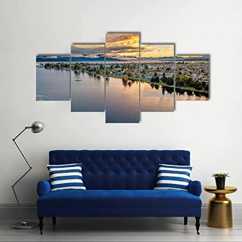 Tableau imprimé sur toile Lac Te Anau 5 pièces 125x60cm WAGYU