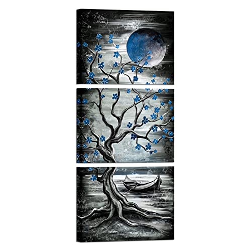 KREATIVE ARTS 3 Piece Full Moon Tree Canvas Wall Art