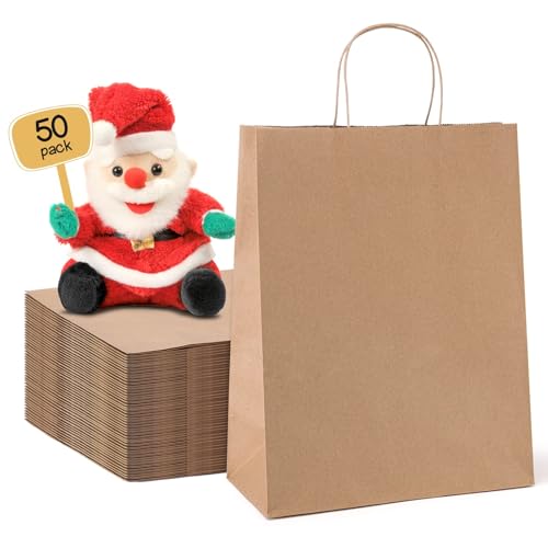 METRONIC Brown Paper Bags 10x5x13 50Pcs,Gift Bags with Handles Medium Size