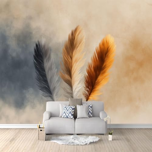 Carta da Parati Panoramica Delicato Strutturato Animali Piume, Marrone Chiaro Carta da Parati Murale 250 x 175 cm (L x A) – Fotomurale Per Soggiorno Camera da Letto Dei Bambini E Studio
