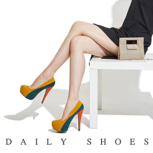Qupid Women's High Heel Pump Heeled Stilettos Platform Closed Pointed-Toe Wedding Shoes Mid Heels Bridal Bridesmaid Ceremony Evening Prom Party Round Toe Stiletto Penelope-44X Mustard 7 #TOP4