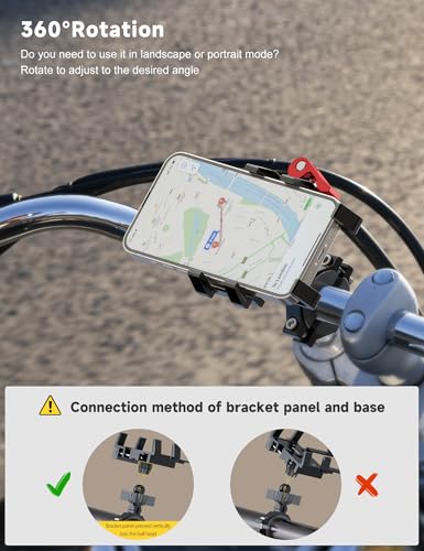 Tiakia Aluminum Bike Phone Mount Holder, [2024 Upgrade] Motorcycle Phone Mount, [1s Lock] Handlebar Mounted Cell Phone Holder, 360° Rotation, Universal Bicycle Phone Mount for 4.5-7 Inch Phones - Thumbnail 6