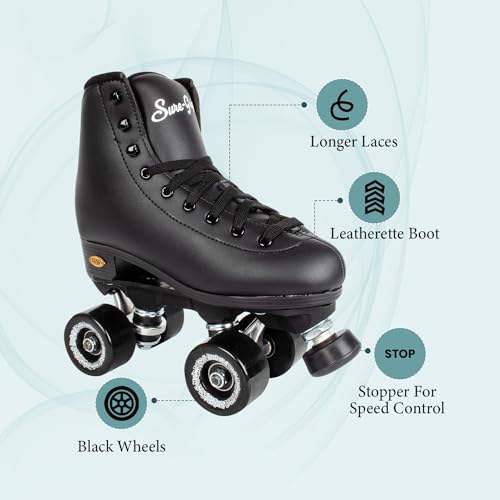 Sure-Grip Fame Indoor Rollerskates (Mens 7 / Womens 8, Black)