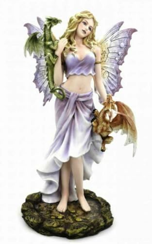 Image of Elegant Fairy Figurine Holding Fantasy Dragon Companion Sculpture