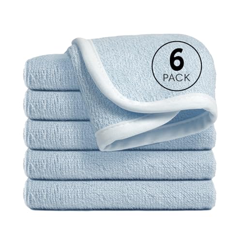 Image of Reusable Organic Baby Washcloths Set: 6 Packs 10 * 10 Ultra Soft Wash Cloth Viscose from Bamboo Absorbent Infant Newborn Bath Face Towel Gentle for Delicate Skin Boys Girl (Blue)