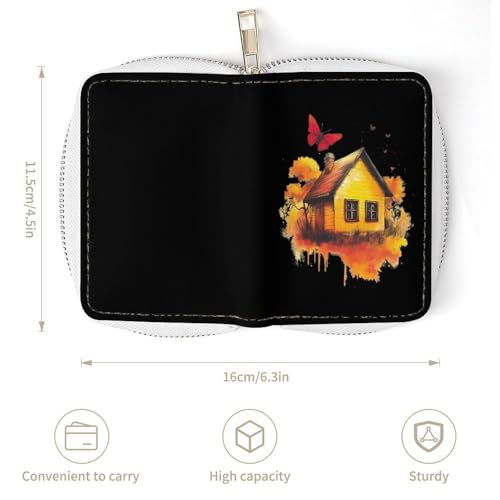 Wood House Butterfly Small Business Credit Card Holder Wallet with 20 Card Slots Case Coin Purse Pouch3
