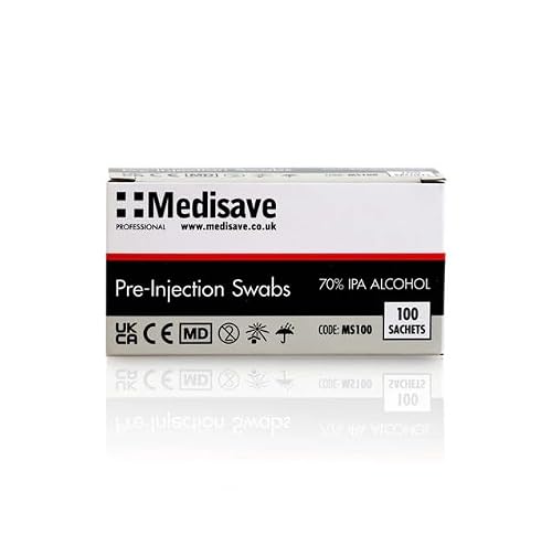Image of Pre Injection Alcohol Wipes (x100), Antiseptic Wipes with 70% Isopropyl Alcohol Sachets, Individually Wrapped Disposable Wound Cleaning Wipes, First Aid/Medical Use