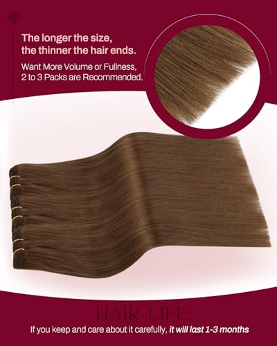 Image of Moresoo Human Hair Weft Extensions Sew in, Light Brown, 20 Inch 100g | Soft Remy human hair adds balanced length, suited to beach waves, weddings, vacation dinners and event-ready looks