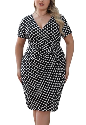 Nemidor Plus Size Dresses for Curvy Women Summer Casual Wrap Bodycon Midi Short Sleeve Pleated Dress 14-26