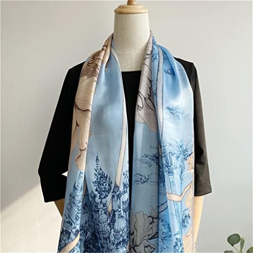 BAZIGA French Retro Silk Scarf Women's Summer Long Thin Mulberry Silk Sunscreen Shawl (A One Size)