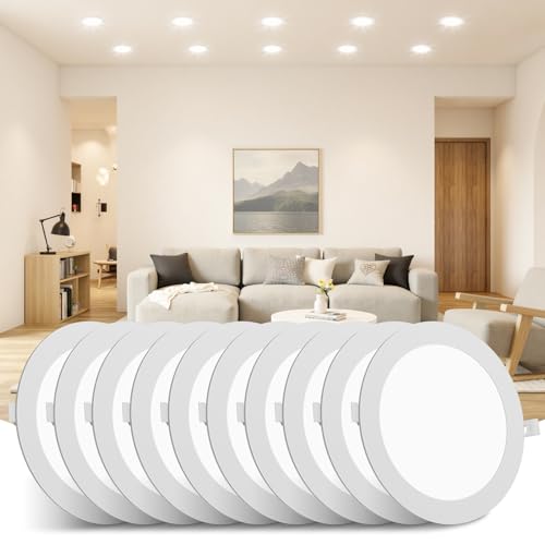 Litglobe LED Downlights for Ceiling 9W 10 Pack,4500K Neutral White Recessed Ceiling Lights,810LM Ultra Slim Spot Lights,Cutout Φ130mm Round Spotlights for Bathroom Bedroom Kitchen Living Room