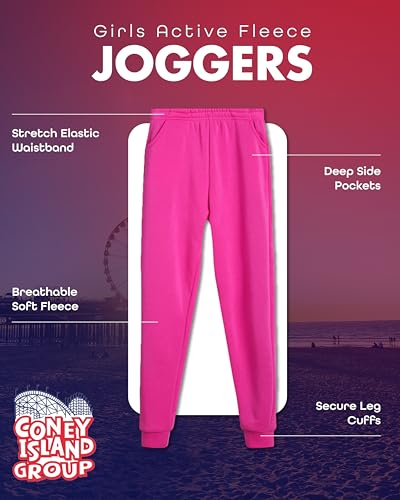 Image of Coney Island Girls' Active Sweatpants - 3 Pack Soft Fleece Athletic Performance Joggers for Girls with Pockets (Sizes: 5-16)