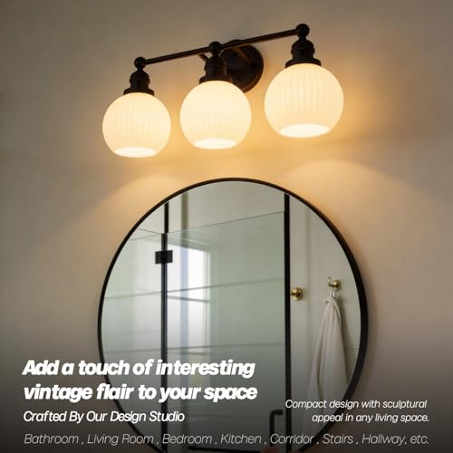 Image of 3-Lights Bathroom Light Fixtures, Vintage Milk White Glass