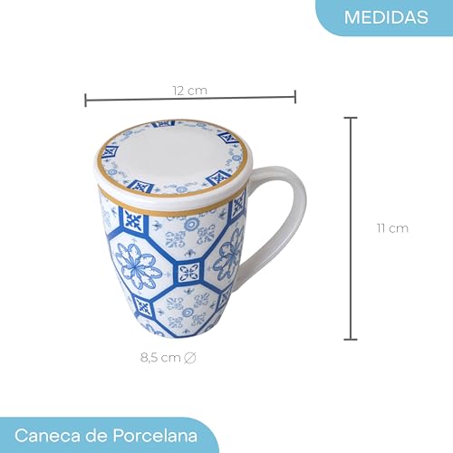 Caneca de Porcelana Super White com Tampa e Filtro Braga Azul/Branca 310ml - Lyor