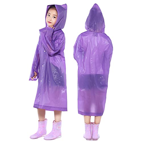 Doovid 2 Packs Ponchos For Kids Reusable Raincoat Waterproof Rain Ponchos For 6-12 Years Old Girls Boys Camping Rain Coats 2Pcs Purple #TOP1