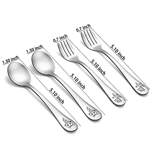 Teamfar Toddler Kids Preschoolers Utensil Flatware Silverware Set, Pure Stainless Steel, Non Toxic & Healthy, Brushed Surface, Laser Carved Animal Handle, Set Of 4, Dishwasher Safe #TOP1