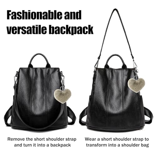 HTTDSLF Mochila Antirrobo para Mujeres y Chicas, Bolso Mochila Multifuncional Casual, Bolsa de Viaje Casual, Bandolera Multifuncional, Adecuado para Viaje Escuela Compras y Trabajo, Negro - imagen 5