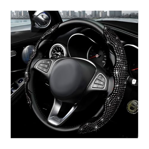 MUQIDA 2PCS Steering Wheel Cover Sparkling Rhinestone Segmented Steering Wheel Protector Fit 14-15.6 Inch Non-Slip Wheel Wrap Cover Bling Car Interior Accessories for Women Girls (Black)