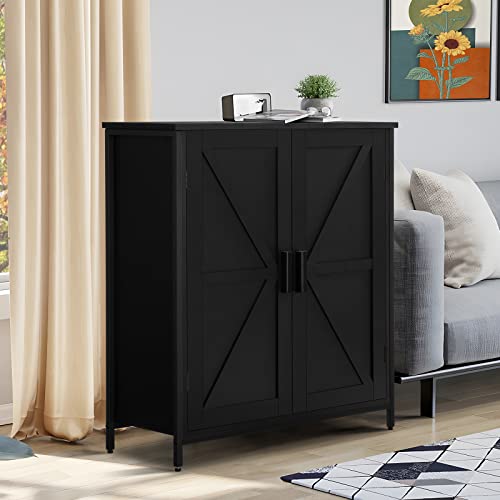 Weenfon Storage Cabinet, Industrial Floor Cabinet With 2 Doors & 1 Shelf, Wooden Freestanding Storage Cabinet With Metal Frame, Buffet Cabinet, For Living Room, Bedroom, Rustic Brown & Black #TOP6