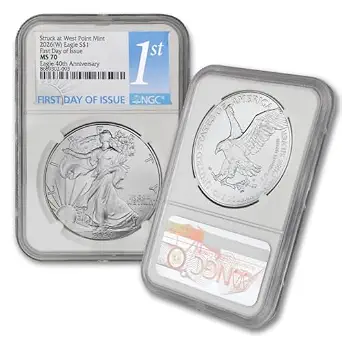 2026 (W) 1 oz American Silver Eagle Coin MS-70 (First Day of Issue - 40th Anniversary - Struck at the West Point Mint)