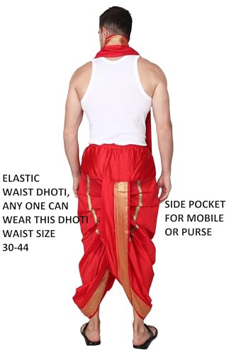 Rameshwaram Fabrics Silk Ready to Wear Dhoti for men, Readymade Dhoti Pant with Dupatta, Suitable with Kurta, Free Size2