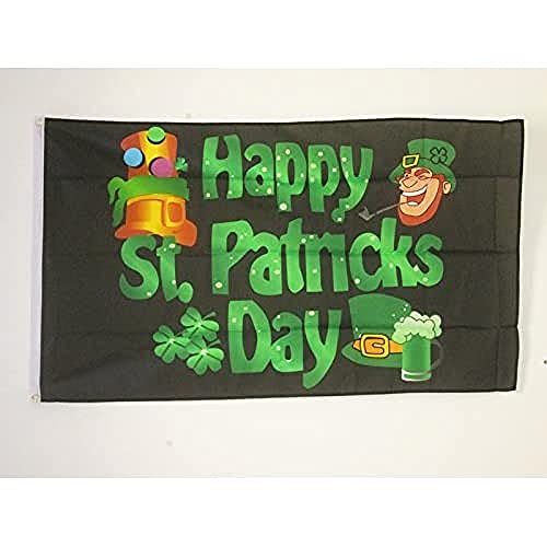 AZ FLAG - Drapeau Happy Saint Patrick's Day Noir - 90x60 cm - Drapeau Irlandais - Irlande - St Paddy’S Day 100% Polyester Avec Oeillets Métalliques Intégrés - Pavillon 50 g
