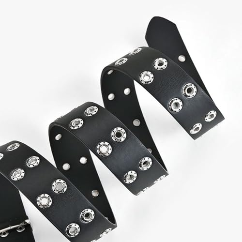 Women's Faux Leather Belt Double Grommet Belt Casual Fashion Riding Medium Metal Buckle Studded Belts2