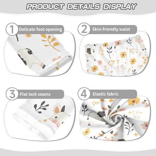 Wusikd Cute Cow Girls' Leggings Toddler Doodles Flower Kids Yoga Pants Dance Active Tights 4T3