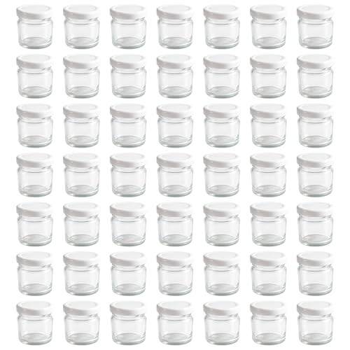 hocz 50x Mini Marmeladengläser 37 ml | mit Deckel Weiß TO 43 | kleine Einmachgläser mit Schraubdeckel zum befüllen | Schraubgläser Sturzgläser Set | leere Gläser für Marmelade | 50 Stück