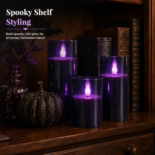 Image of Homemory Dark Gray Flameless Candles, Purple Glow, Remote Timer, Set of 3