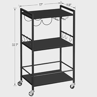 TUTOTAK Bar Cart, Home Bar Serving Cart with 3-Tier Shelf, Drink Cart with Wine Rack, Glass Holder, Rolling bar carts for The Home, Living Room, Brown V1BC01BK035