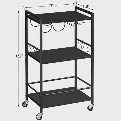 TUTOTAK Bar Cart, Home Bar Serving Cart with 3-Tier Shelf, Drink Cart with Wine Rack, Glass Holder, Rolling bar carts for The Home, Living Room, Brown V1BC01BK035