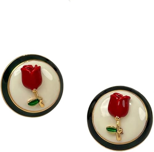Vintage Elegant Round Rose Flower Stud Earrings for Women 925 Sterling Silver Pin Statement Gifts for Her Christmas Jewelry Fashion Accessories