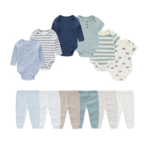 Four Seasons Baby Layette Sets 12 Pack Unisex Infant Boys Girls Pants and Long/Short Sleeve Bodysuits