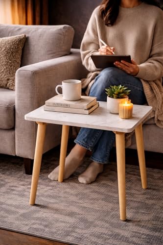 Image of Coffee Table for Living Room, Modern Wooden Center Table with Sturdy Legs, Compact Accent Table for Home & Office (White)