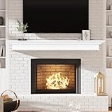 Eshoma Fireplace Mantel - 72 Inch Cap-Shelf Mantel for Over Fireplace - Wood Mantel with Invisible Heavy Duty Wood Bracket, Modern Wall Mounted Mantle Shelf, White, 72 X 9 X 8