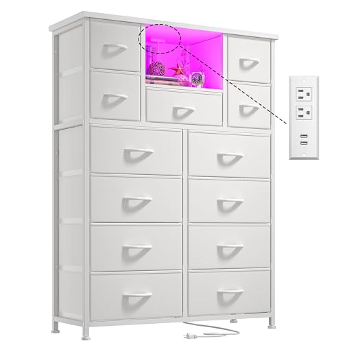 Romorgniz Dresser for Bedroom with 13 Fabric Drawers, White Dresser