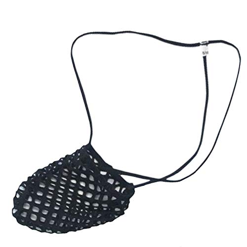 CaCoo Men Sexy Thongs See Through Large Mesh Male G String Daring Teardrop Jocks Underwear Micro-Black-XL