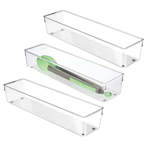 Image of iDesign Plastic Drawer Organizer Bins - Storage for Kitchen, Bathroom, and Desk Drawers - Set of 3 - Clear | Storage for Kitchen, Storage for Bathroom, Storage for Desk Drawers