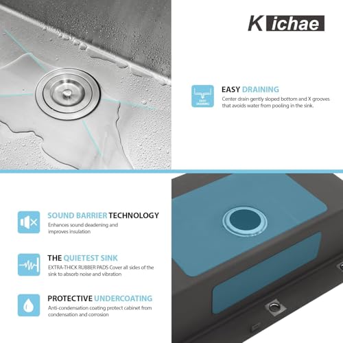 Image of Kichae 33 Kitchen Sink Drop In Workstation 16 Gauge Stainless Steel | 33 x 22 Kitchen Sink Ledge Workstation Topmount Drop-In Single Bowl Single Bowl With Glass Rinser