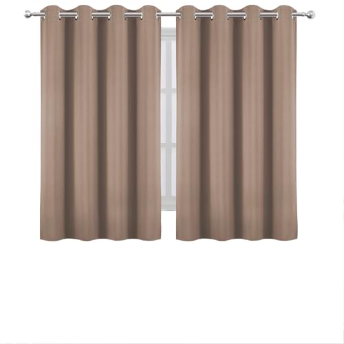 Image of LEMOMO Blackout Curtains 66 x 54 Inch Long Cappuccino Curtains Set of 2 Panels Room Darkening Curtains for Bedroom and Living Room