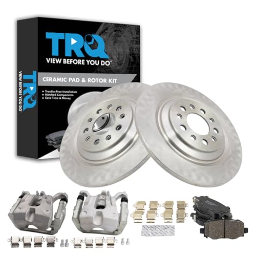 Image of TRQ Rear Brake Pad and Rotor Set Ceramic Rotors Calipers Compatible with 2016-2020 Jeep Cherokee