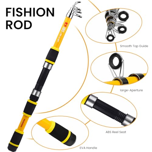 Image of Proberos Telescopic Fishing Rod and Reel Combo 1.8M Carbon Fiber Spinning Rod Portable Travel Fishing Rod Kit with Bait Kit for Beginner Friendly Starter Pack