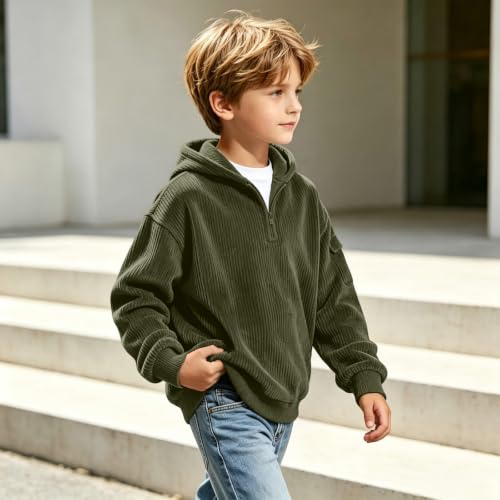 Boys Corduroy Knit Quarter Zip Hoodie Sweatshirts Long Sleeve Pullover Top - image 8