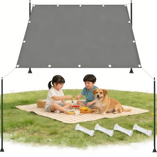 Voile ombrage 650x750 cm rectangulaire gris clair avec cordes - 2