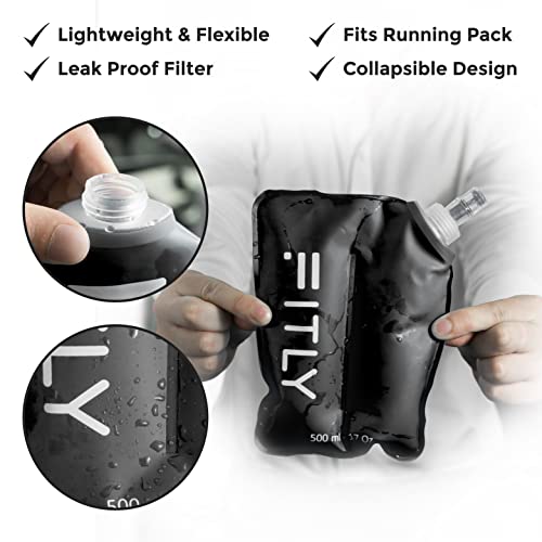FITLY Soft Flask 500ml - Shrinks As You Drink Soft Water Bottle for Hydration On The Move - Collapsible Running Water Bottle, Hiking, Cycling - Soft Flask Running - Image 2
