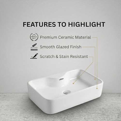 Image of ARQUIN ARQUIN Wash Basin for Bathroom Table Top Washbasin, Countertop Basin | Ceramic Washbasin Bathroom,Hotel | Living Room | Office Vanity Wash Basin (18.9x14.96x5.51 Inch) x