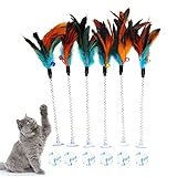 Cat Feather Wands, 6 PCS Spring Cat Wands with Bell Sucker Interactive Cat Teaser Wands for Cat and